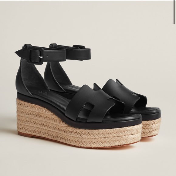 Hermes Shoes - Hermes Black Platform Espadrilles size 6